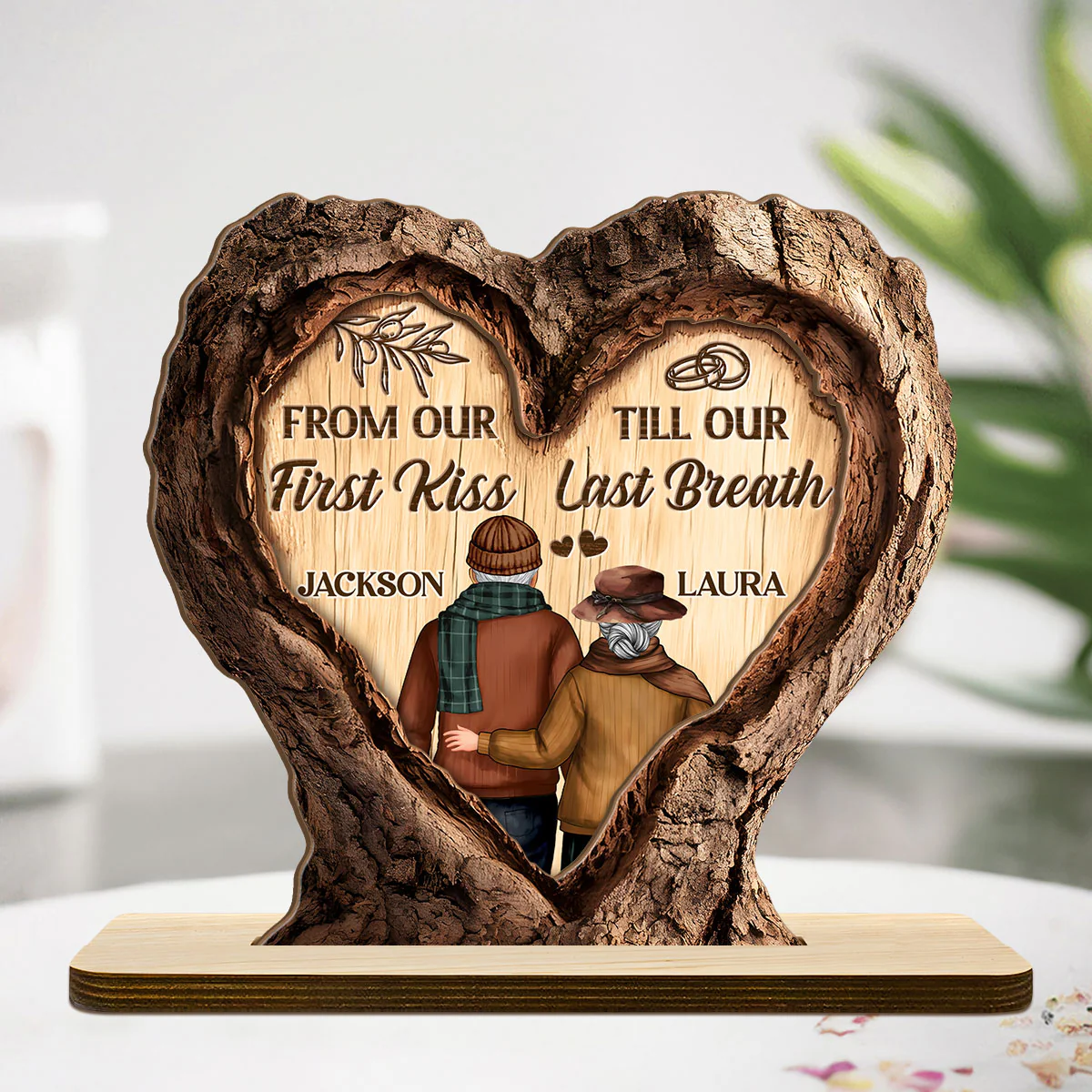 From Our First Kiss Till Our Last Breath 2-Layer Wooden Plaque, Personalized Valentines Gift