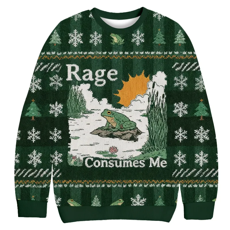 Rage Consumes Me Frog Pond Vintage Christmas Sweater, Ugly Xmas Sweater, Christmas Ugly Sweatshirt