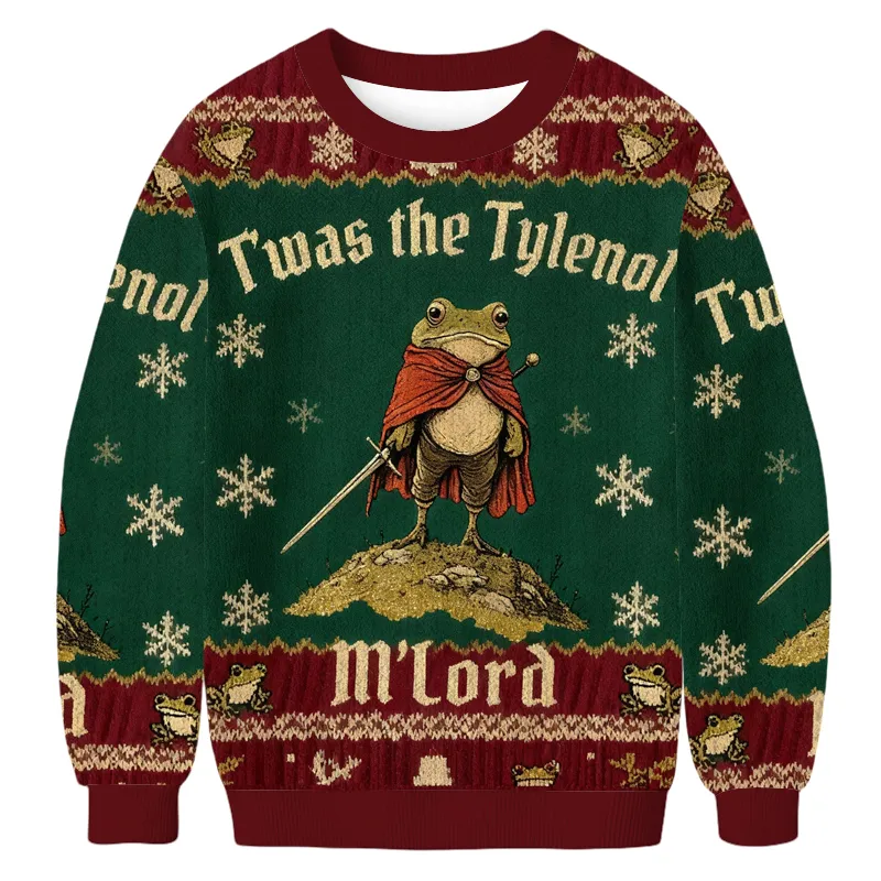 Twas The Tylenol M'Lord Frog Christmas Sweater, Ugly Xmas Sweater, Christmas Ugly Sweatshirt