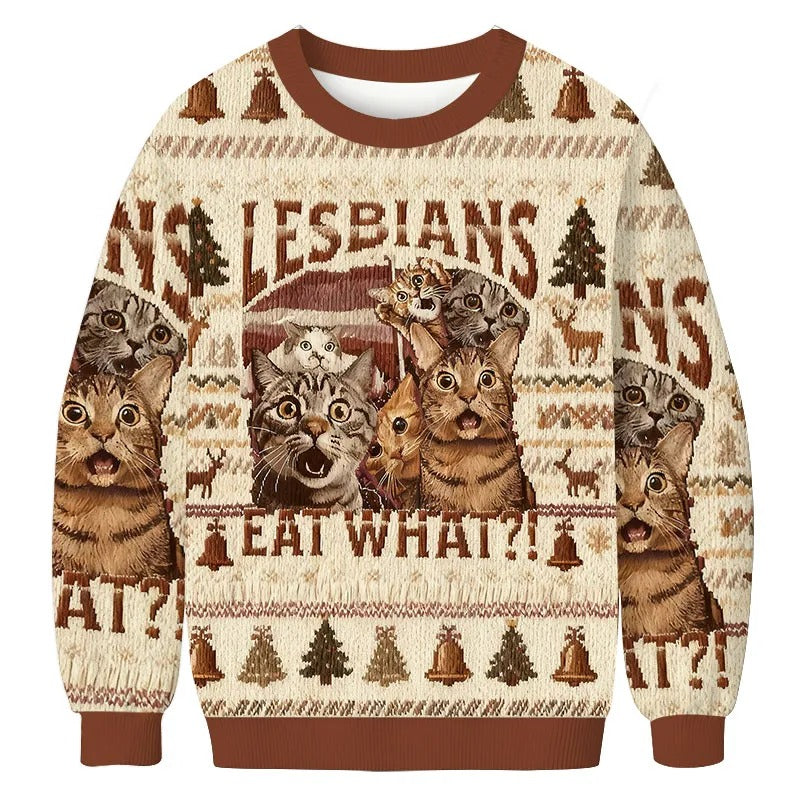 Lesbians Eat What Ugly Sweater, Gift Ideas For Cat Lovers, Christmas Ugly Sweatshirt