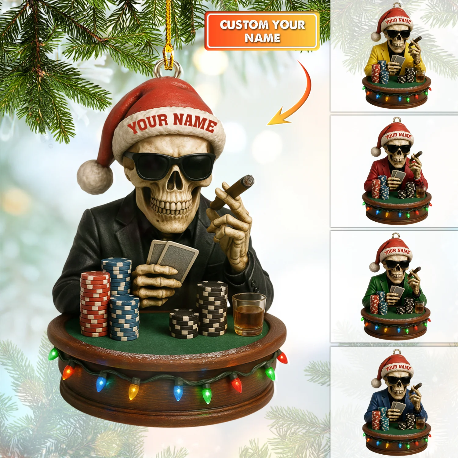 Personalized Poker Santa Ornament – Custom Name Christmas Ornament Gambling Christmas Gifts