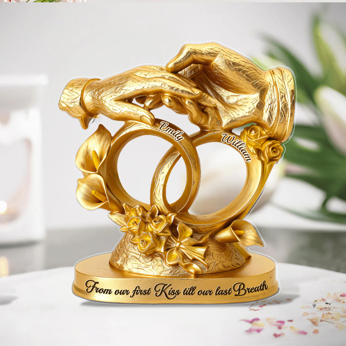 From Our First Kiss Till Our Last Breath Couple Golden Rings Acrylic Plaque, Personalized Valentines Gift
