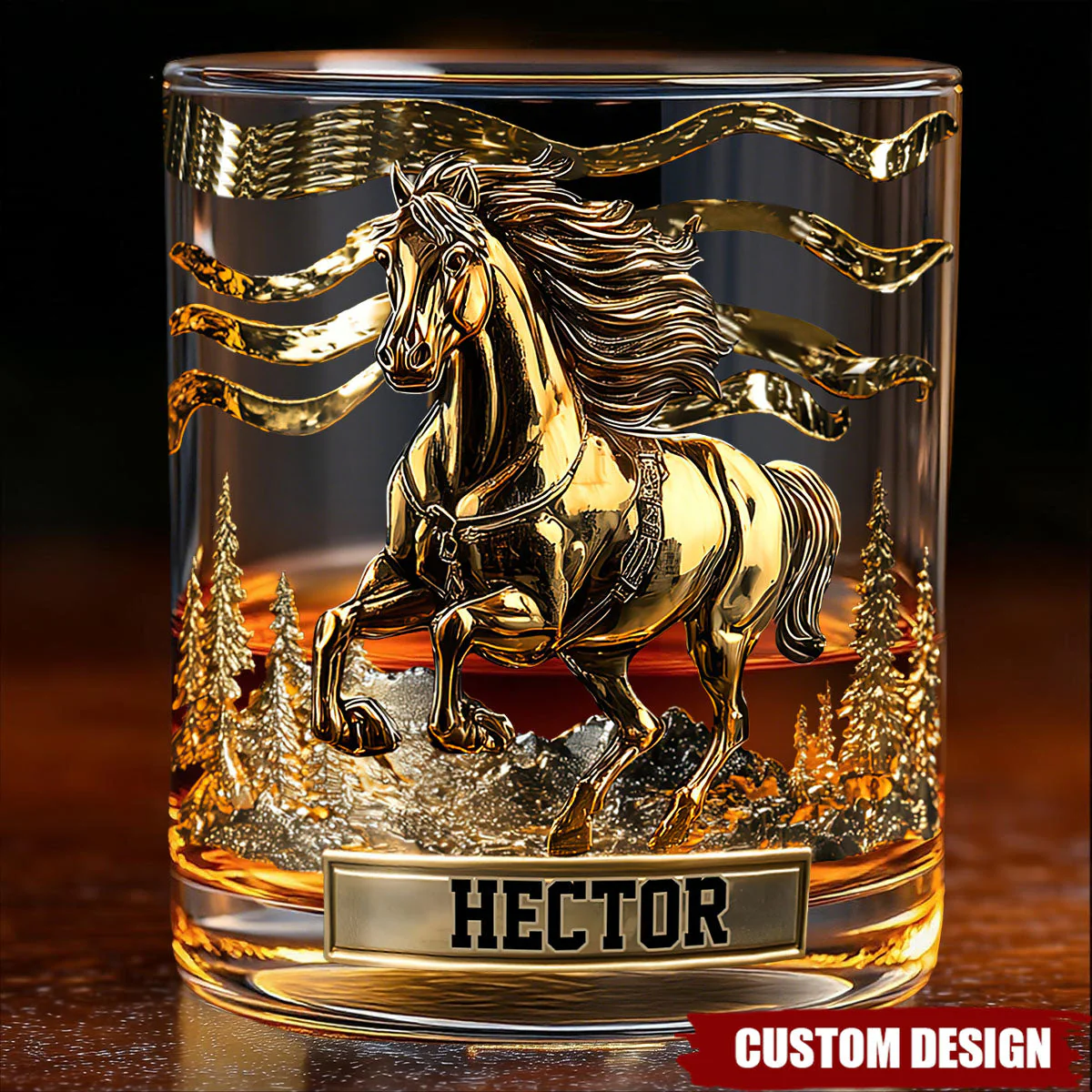 Custom Name Horse Print Whiskey Glass, Wild Spirit Unique Whiskey Glass, Gift Ideas For Horse Lovers