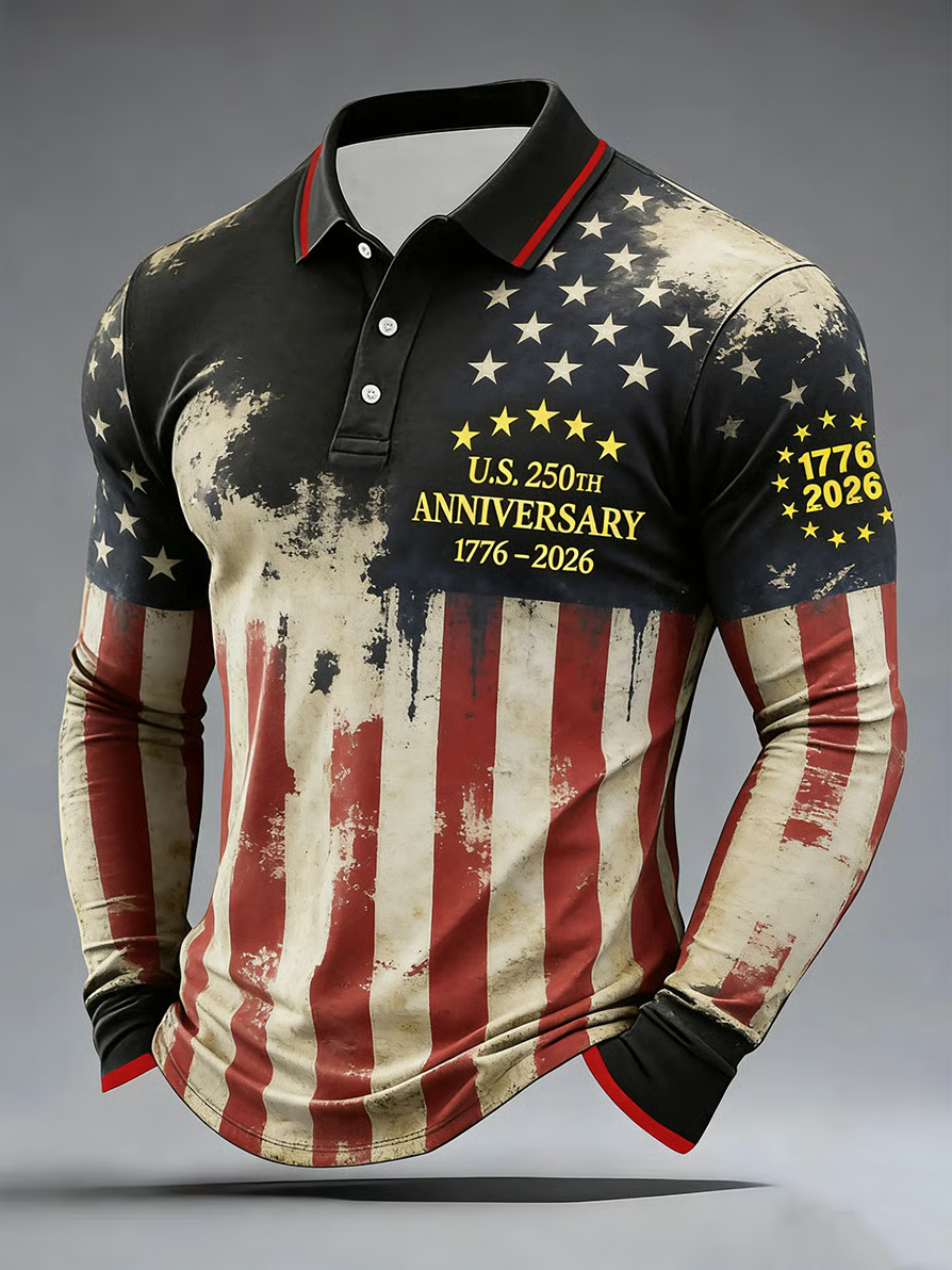 US 250th Anniversary 1776-2026 Vintage American Flag Polo Shirts For Men, Patriotic Golf Shirts