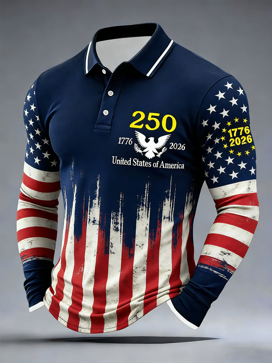 250 Years Red White Blue 1776-2026 Polo Shirts For Men, Patriotic Golf Shirts, 250th Anniversary Golf Gift For Men