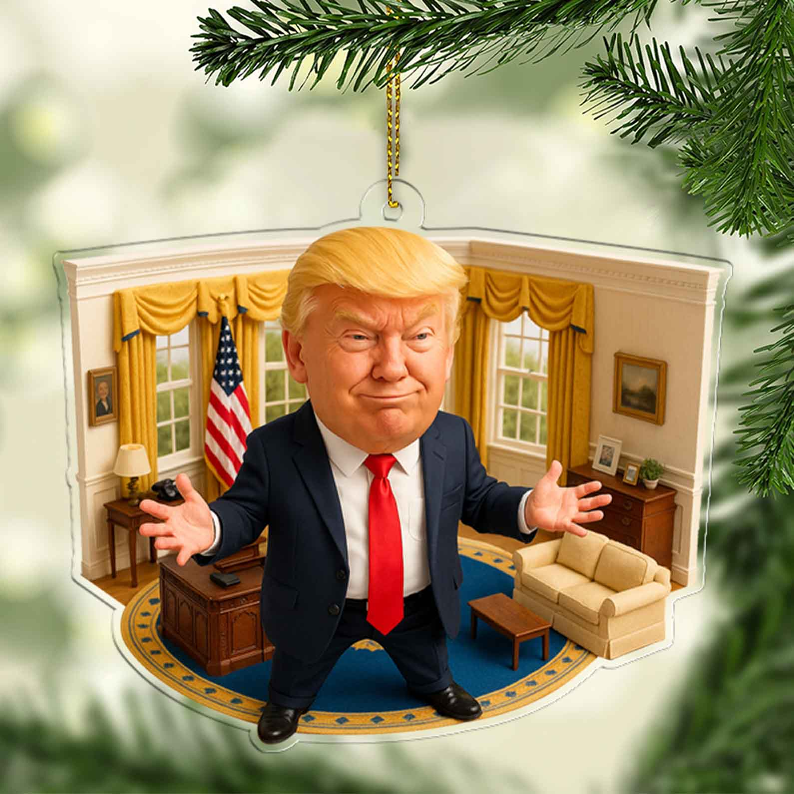 Funny President Trump Oval Office 2D Acrylic Ornament, Funny Keychain, Xmas Decor, Funny Christmas Ornament