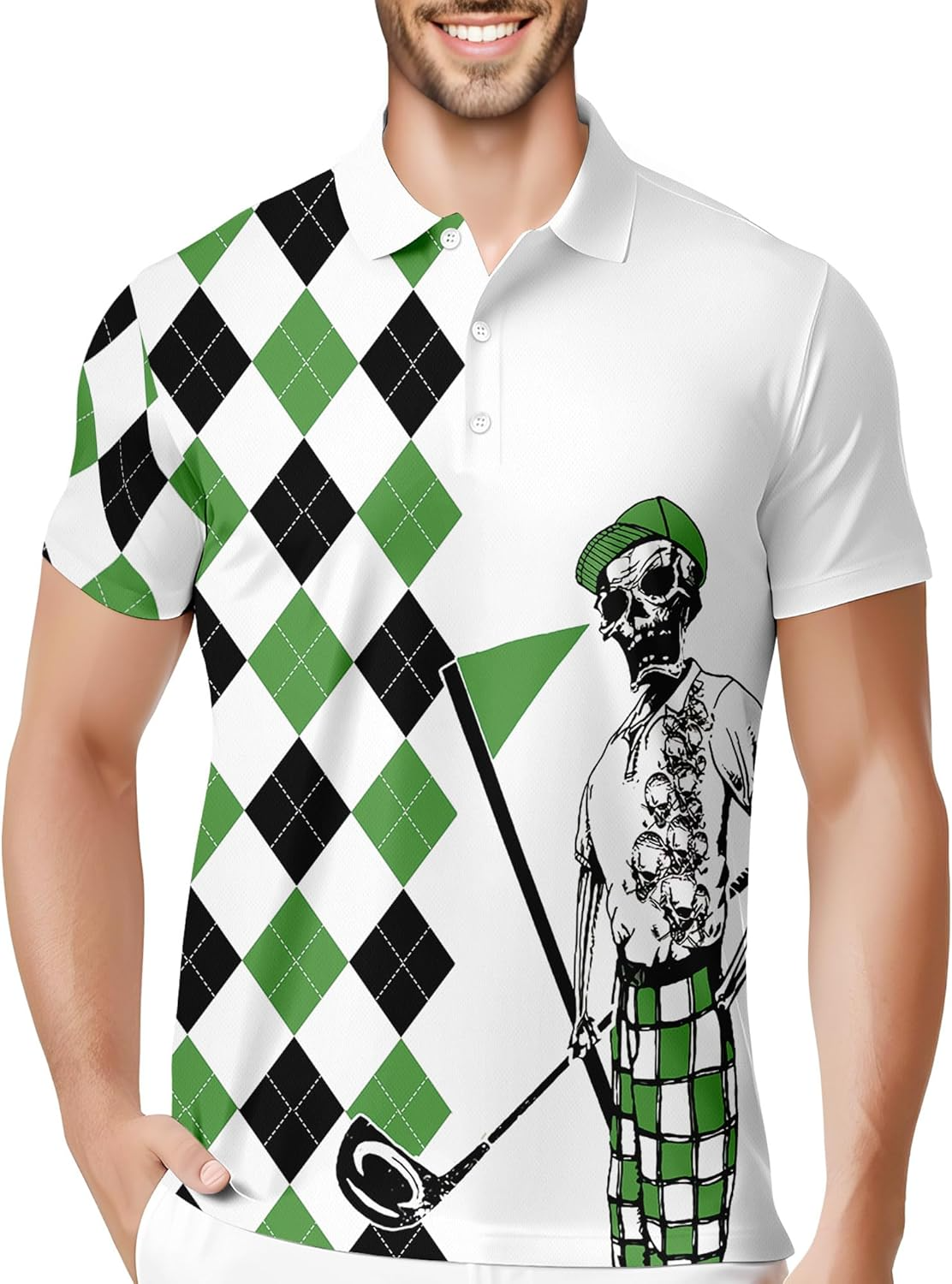 Funny Swing Green Polo Shirt American Flag Shirt Patriotic Golf Polo Shirts, Golf Gift For Men, Golf Shirts For Men