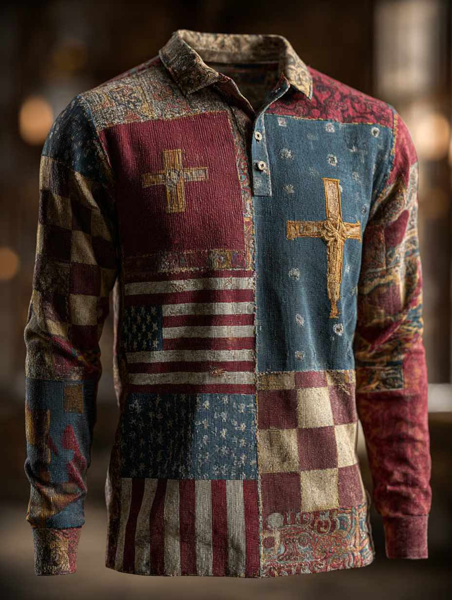 Red And White Checkered Vintage American Flag Polo Shirts For Men, 250th Anniversary Patriotic Golf Shirts