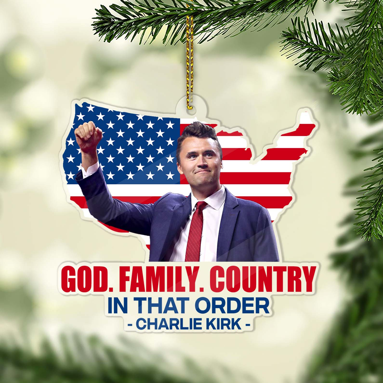 God Family Country Acrylic Ornament, Christmas Keychain, Memorial Christmas Ornaments, Charlie Kirk Xmas Decor