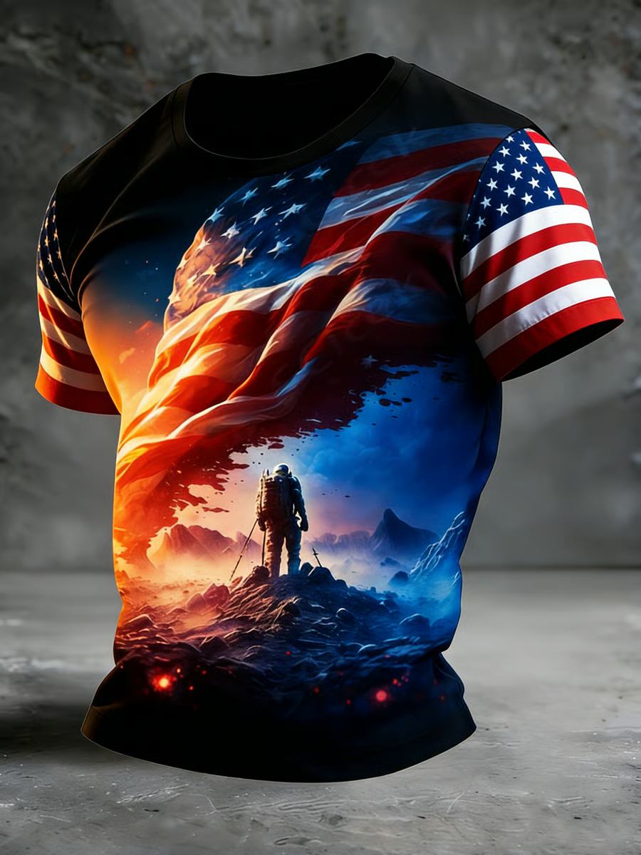 American Pride Space Exploration Patriotic Golf Shirt, 4th Of July 250th Anniversary Golf Shirts For Men