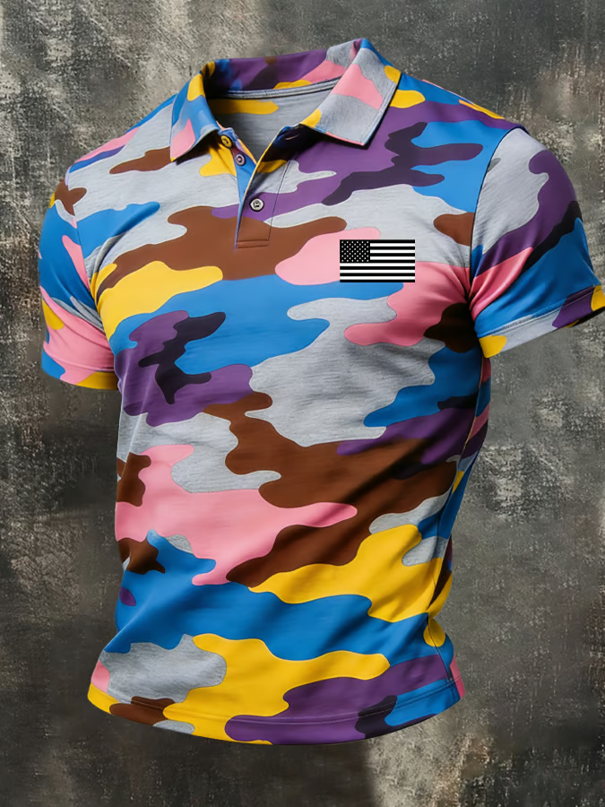 Colorful Camo America 250 1776-2026 Patriotic Golf Shirt, 4th Of July Golf Shirt, Golf Shirts For Men