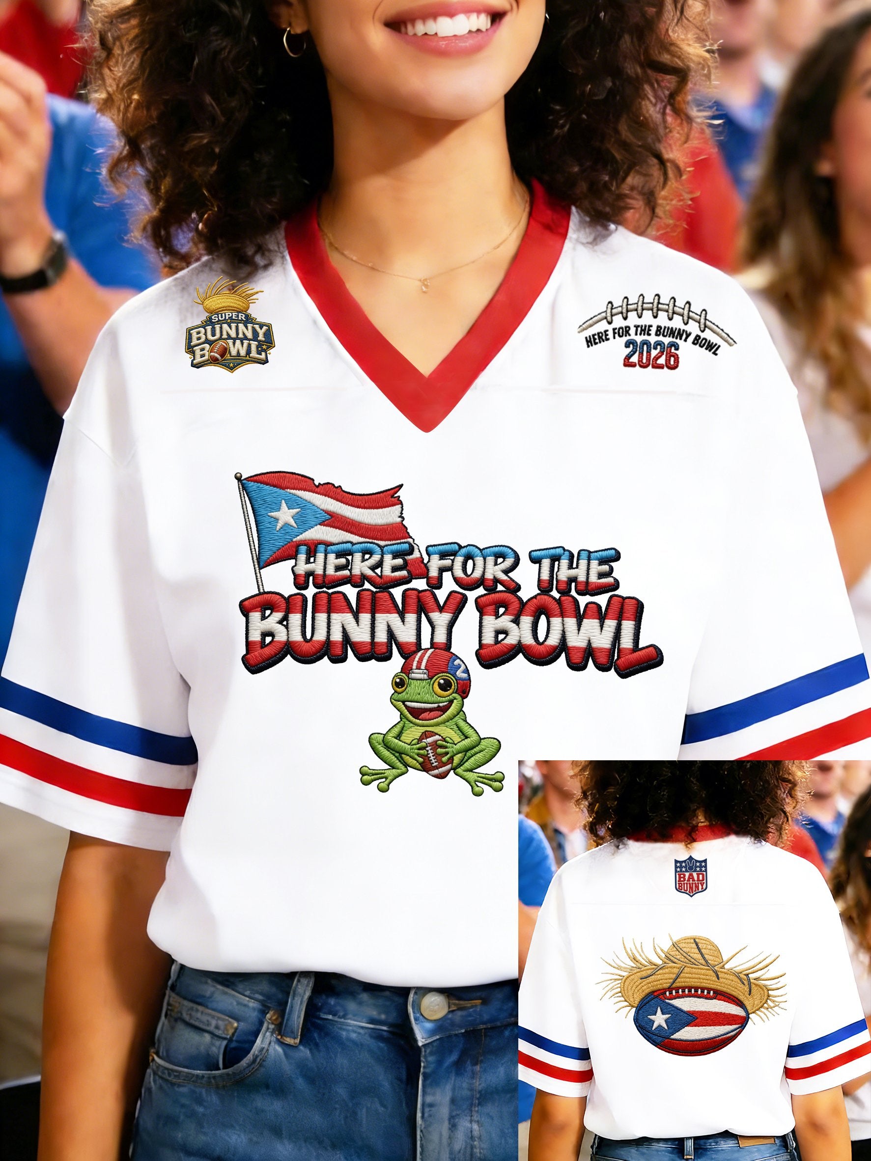 Here For The Bowl Benito Bowl Football Tee, Bad Bunny Football Tee, LX Super Bad Game Day Bunny Shirt