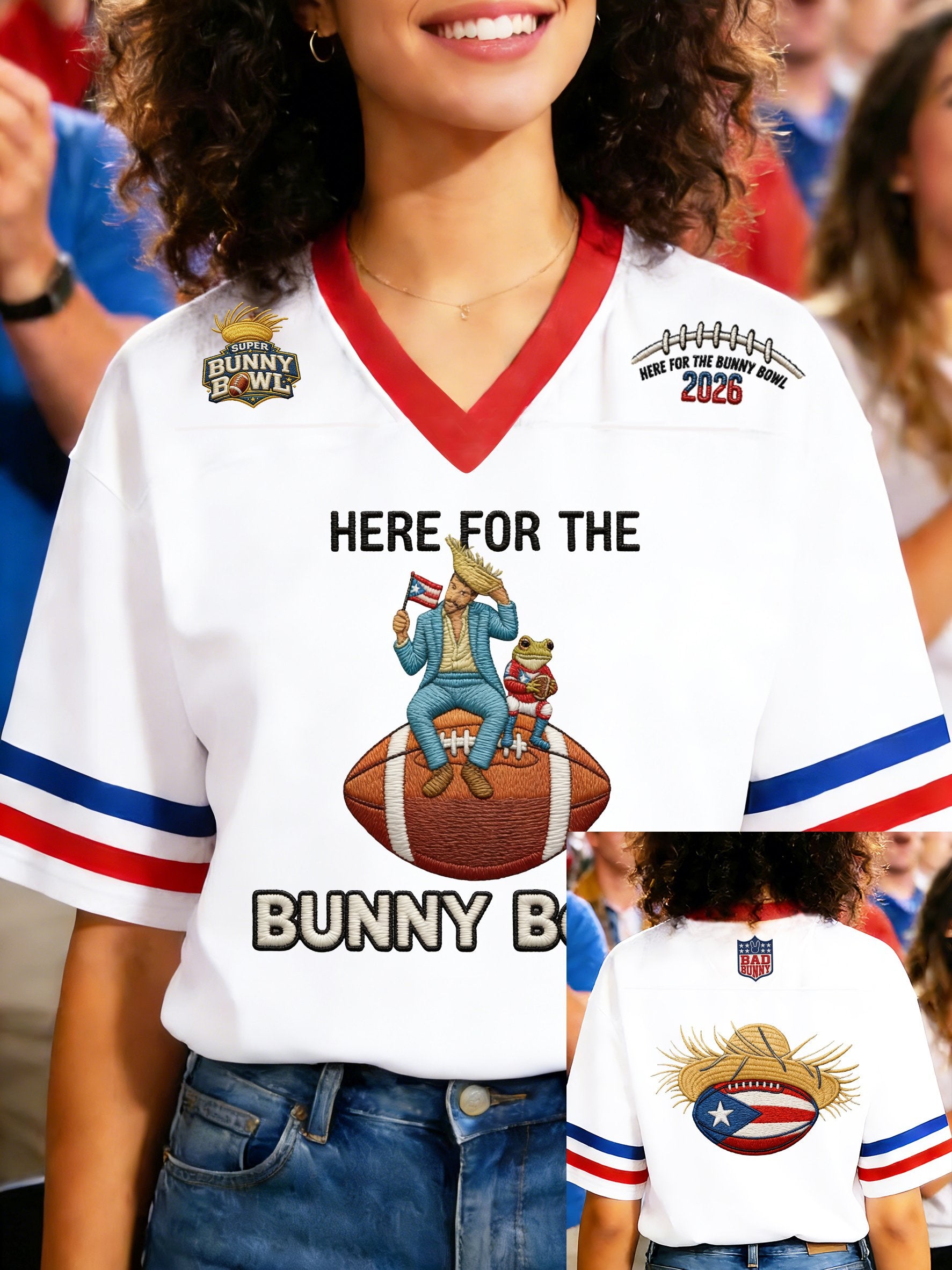Here For The Bunny Bowl Benito Bowl Football Tee, Bad Bunny Football Tee, LX Super Bad Game Day Bunny Shirt