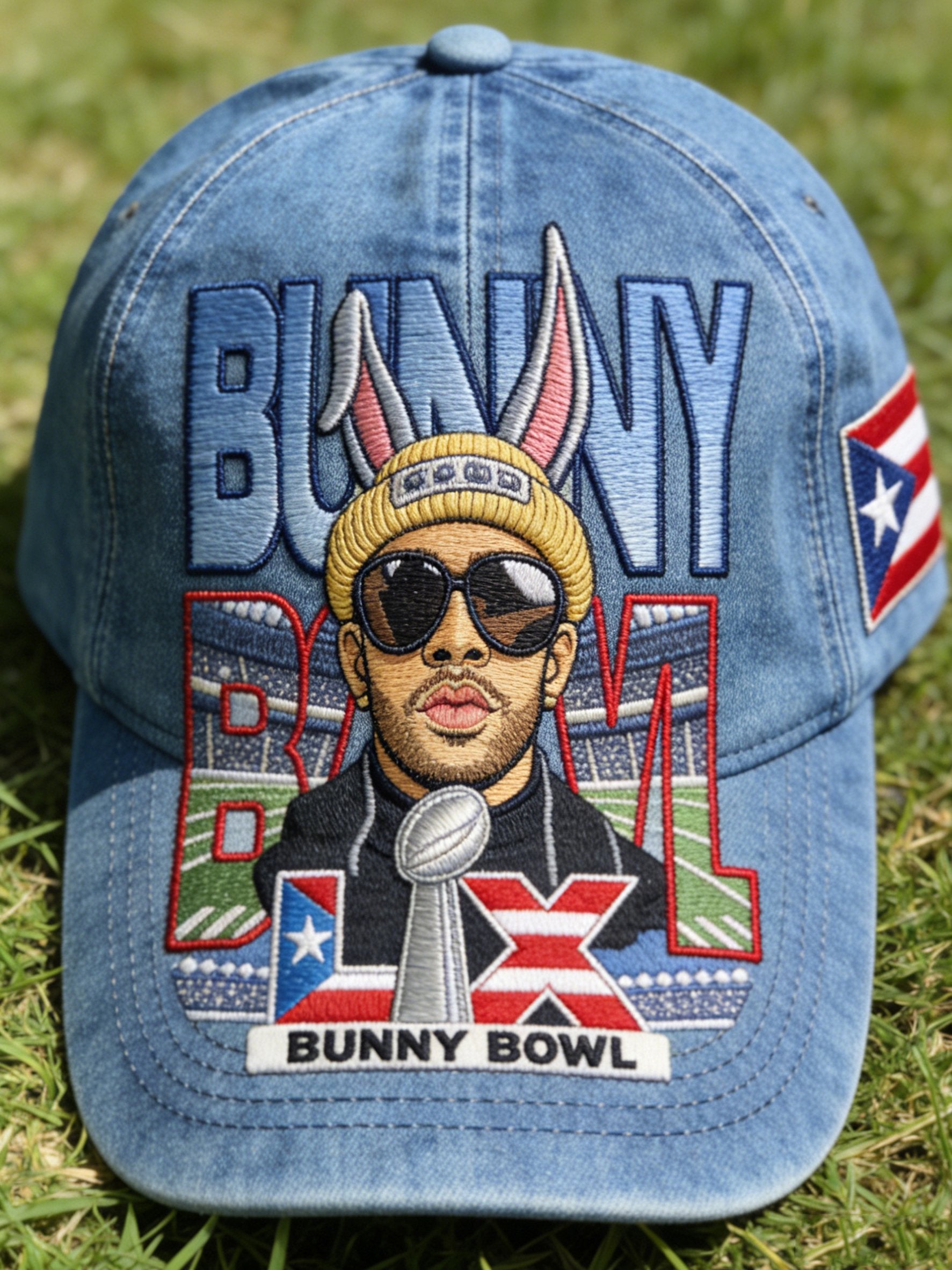 Bunny Bowl LX The Benito Bowl Frog And Rabbit Printed Cap, The Best Half Time Game Day Cap, Mens Dad Cap