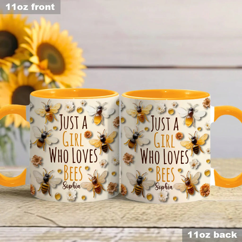 Just A Girl Who Loves Bees,  Personalized Bee Accent Mug