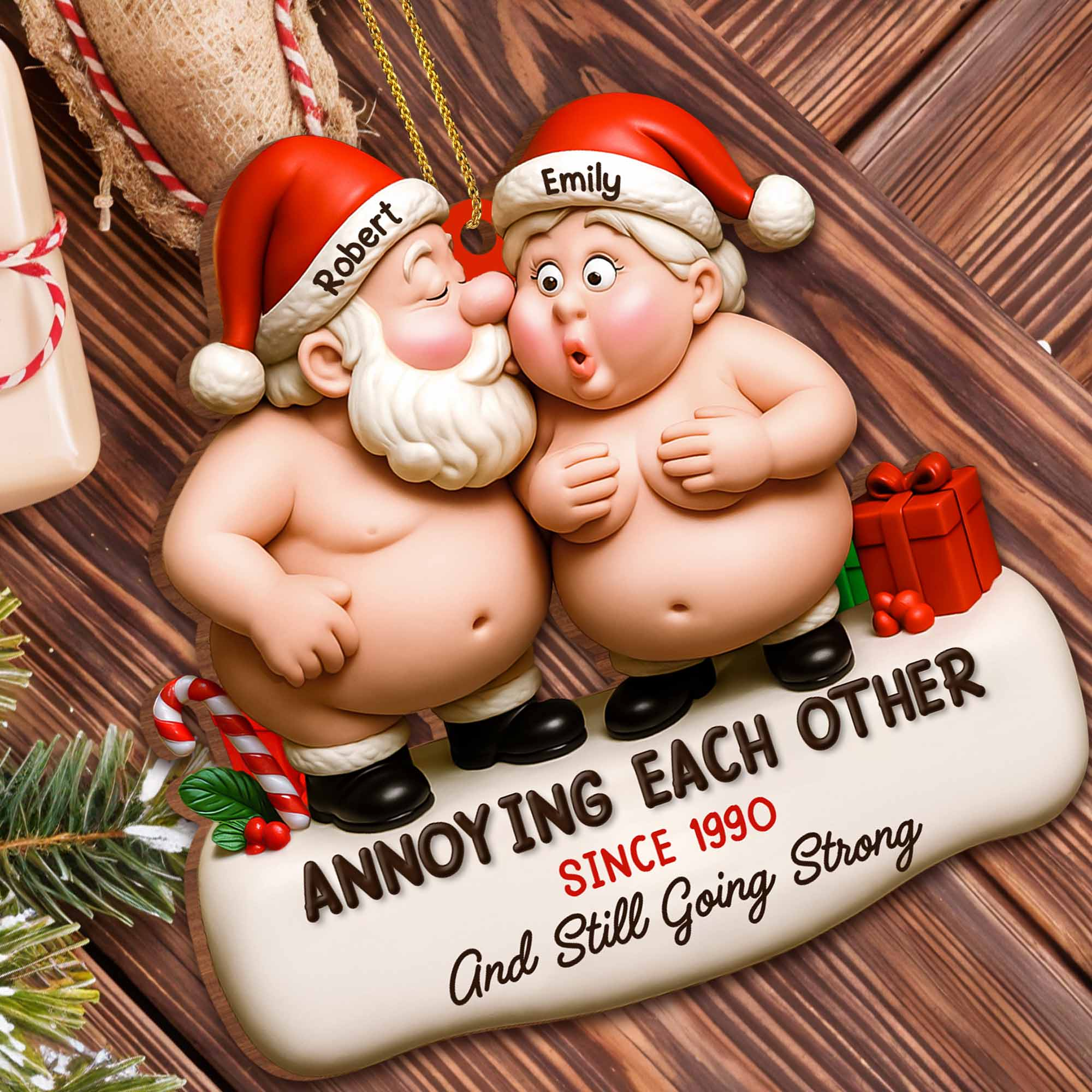 Annoying Each Other Naughty Santa Couple Wood Ornament, Couples Christmas Ornament, Funny Couple Gifts