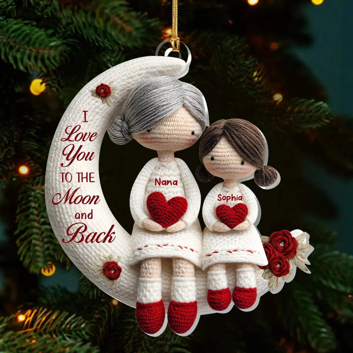 I Love You To The Moon And Back Custom Name Grandma Ornament, Acrylic Ornament, Christmas Family Ornament