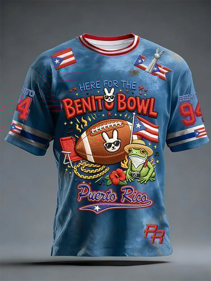 Here For The Benito Bowl Football Theme Big Game Football Tee, Puerto Rico Print Game Day Bad Bunny Shirt