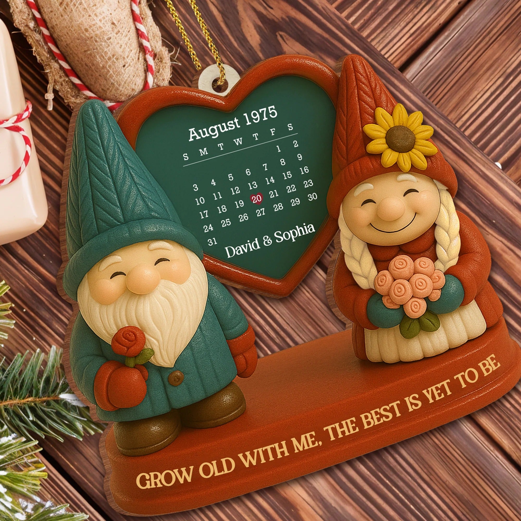 Romantic Gnome Couples Ornament, Christmas Tree Decoration, Acrylic Ornament, Christmas Ornament