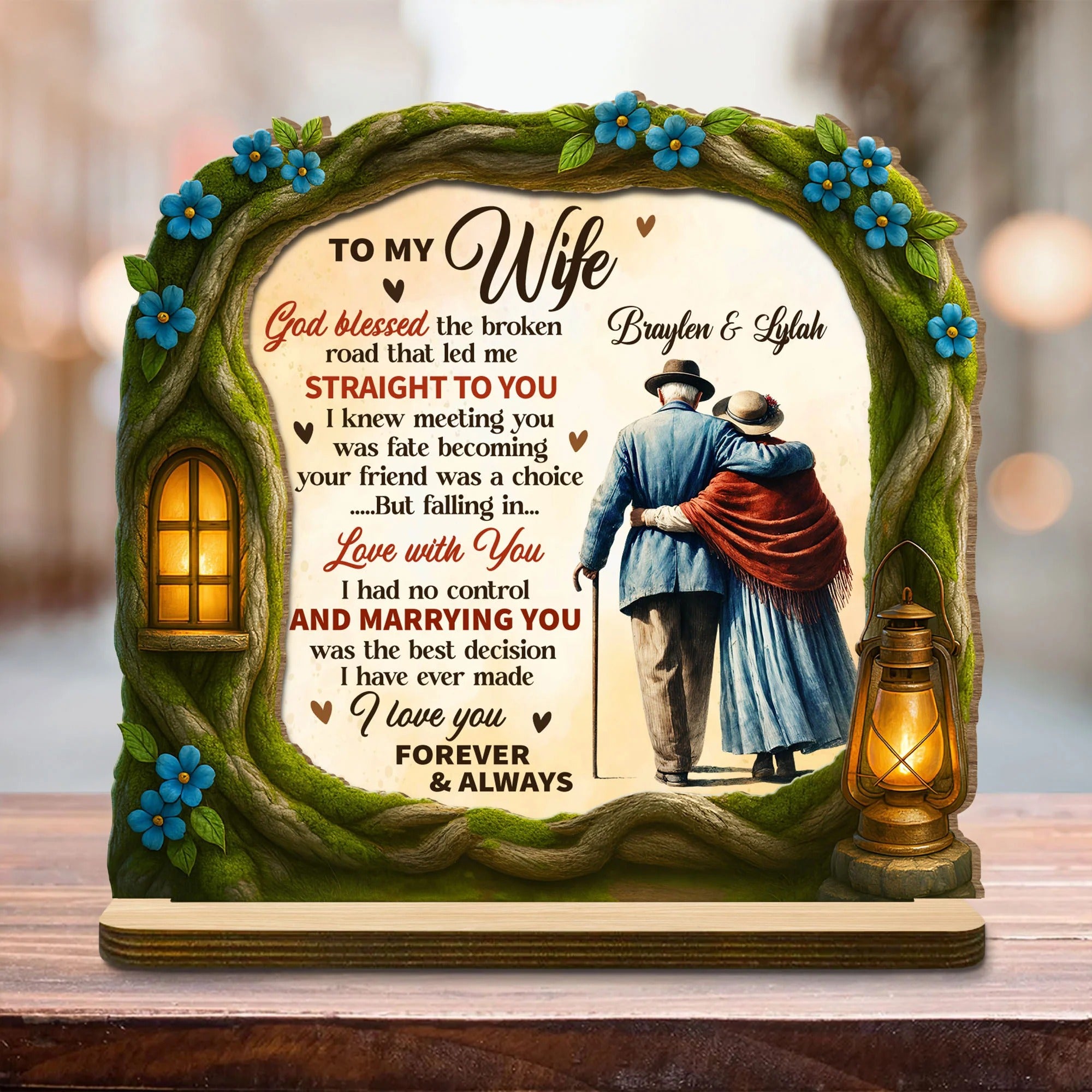 God Blessed The Broken Road That Led Me Straight To You 2-Layer Wooden Plaque, Personalized Valentines Gift