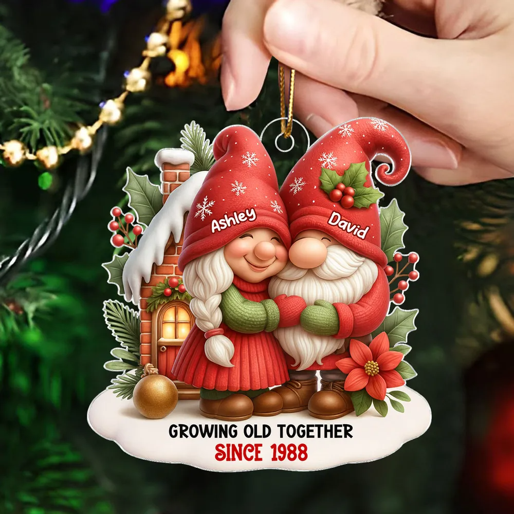 Festive Gnome Couple Love In Winter Wonderland Personalized Acrylic Ornament