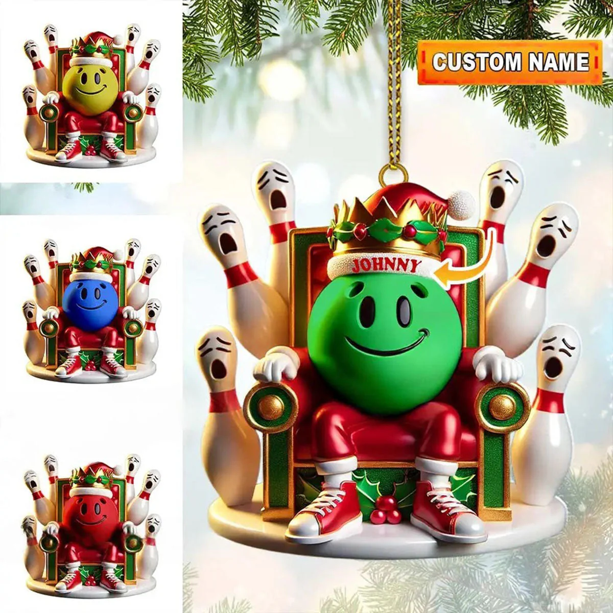 Custom Name Funny Bowling Ball Acrylic Ornament, Bowling Christmas Unique Christmas Ornaments