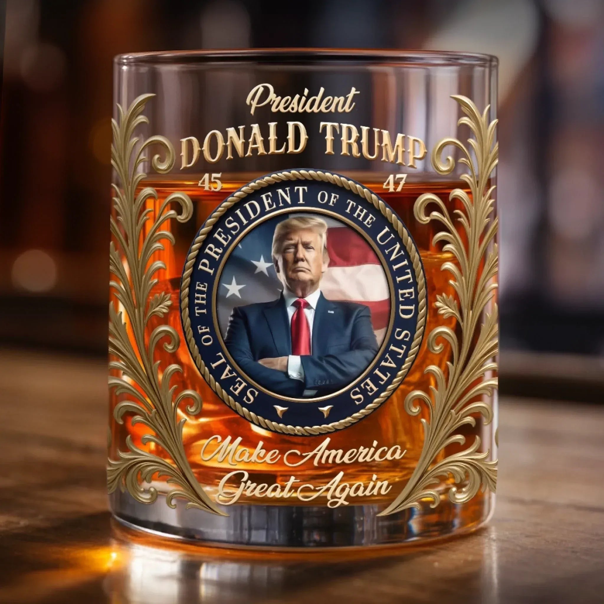 45 47 Trump 11oz Whiskey Glass - MAGA Luxury Whiskey Glass