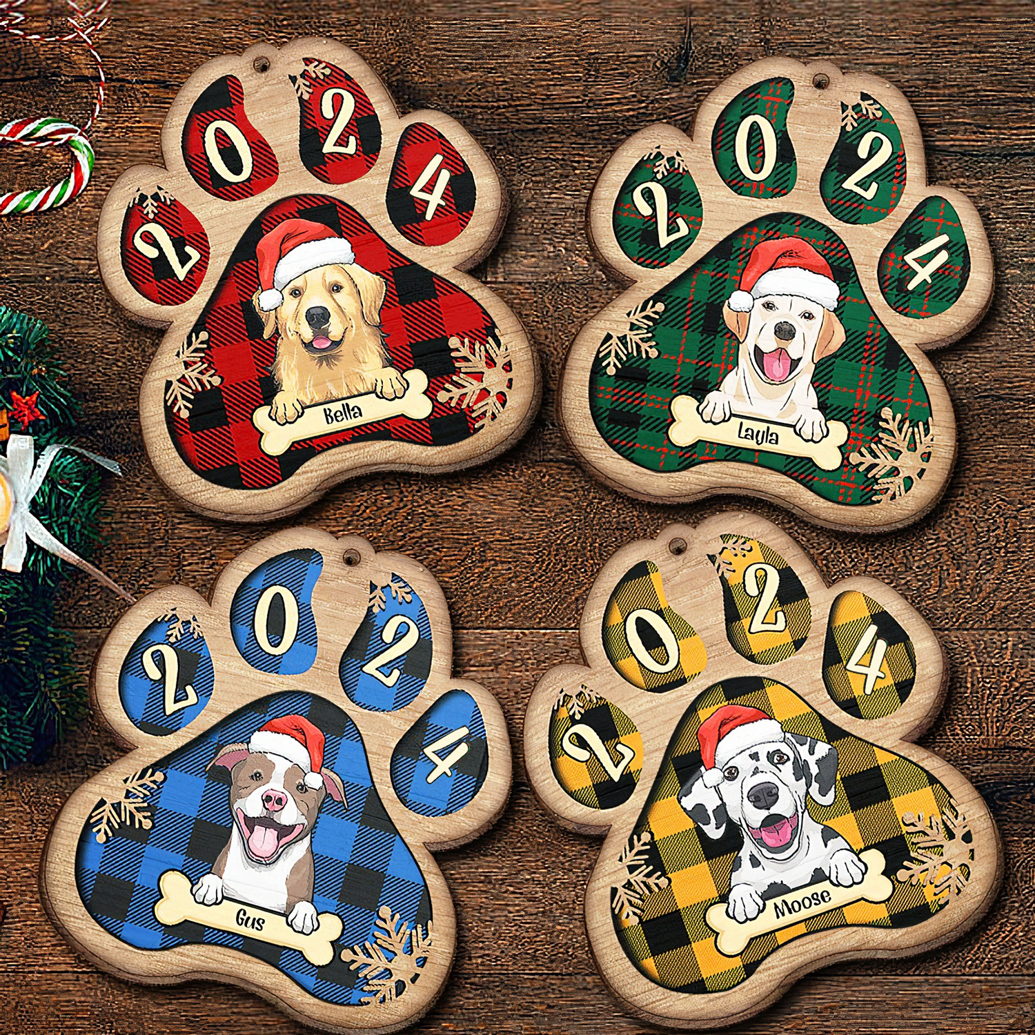 Custom Photo Paw Shaped Wood Christmas Ornament, Dog Lover Gifts