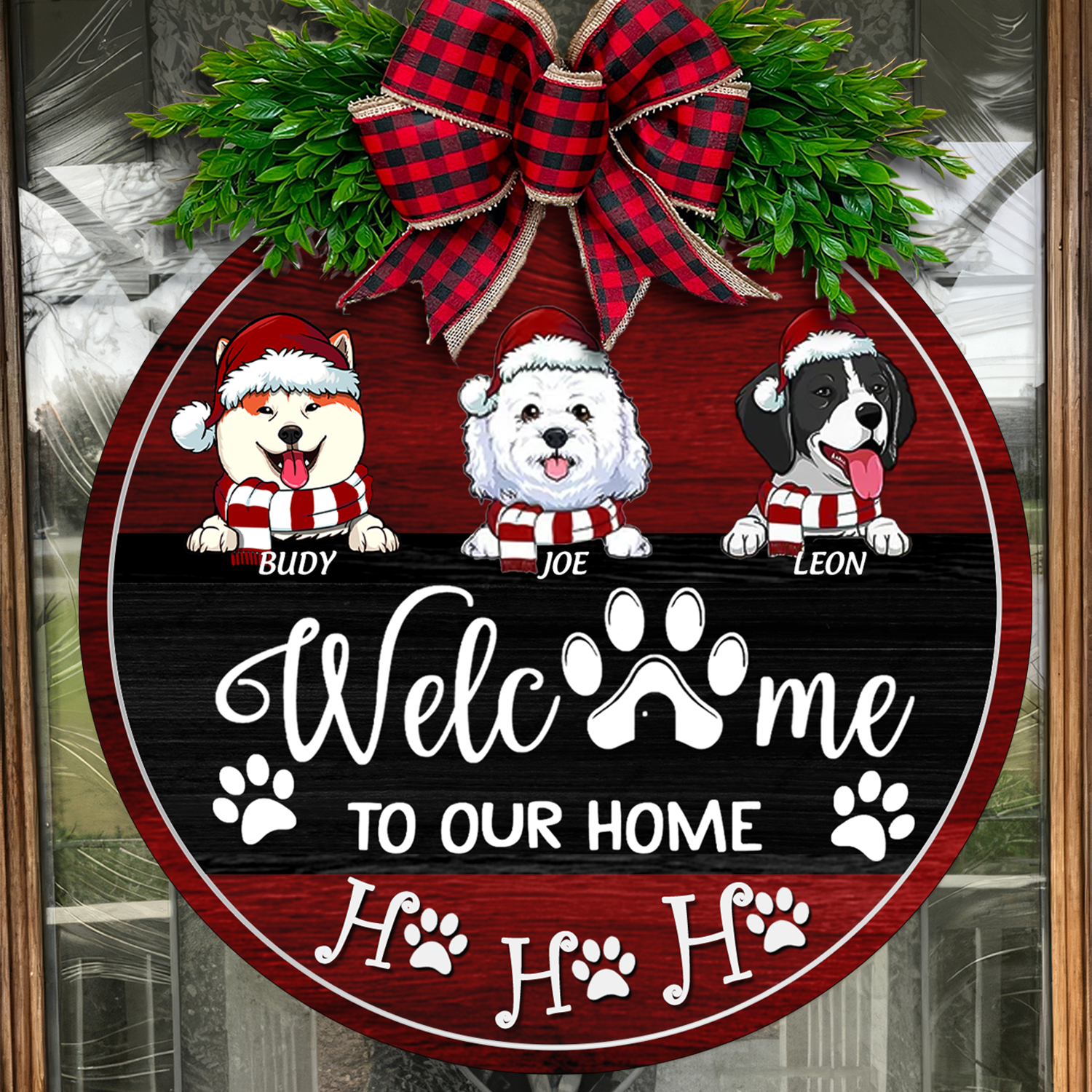 Welcome To Our Home Personalized 2 Layered Christmas Wood Sign, Gifts For Dog Lovers