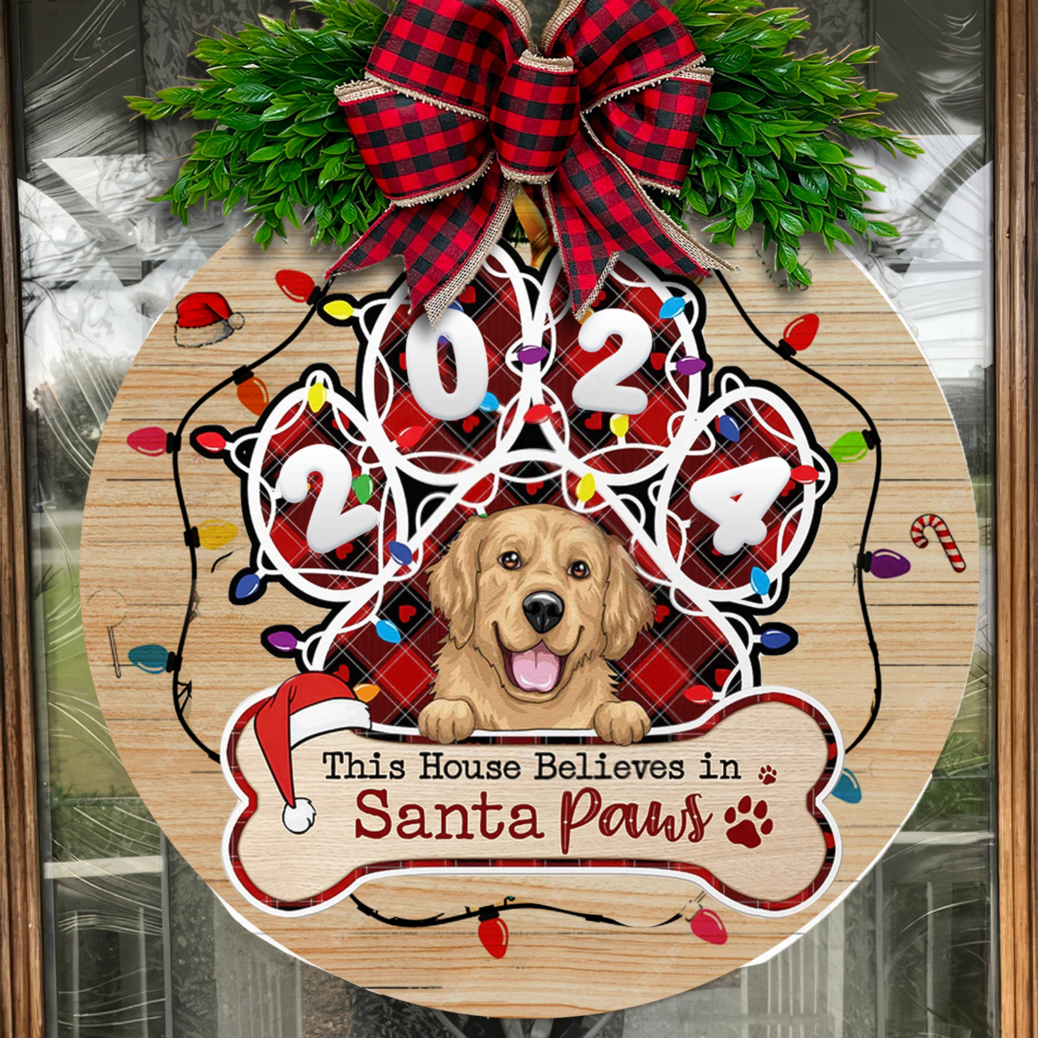 This House Believes In Santa Paws Personalized Christmas Wood Sign, Gifts For Dog Lovers