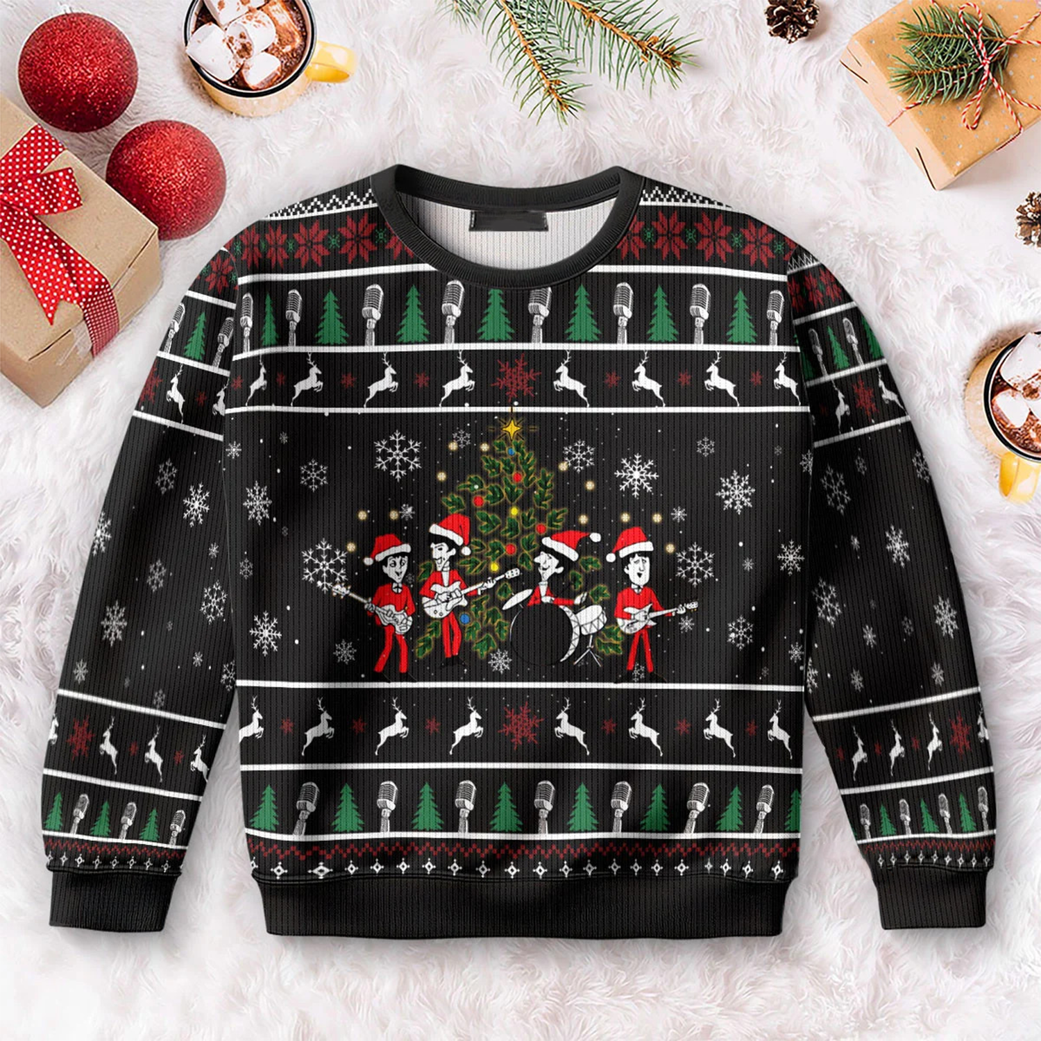 Rock And Roll Funny Christmas Ugly Sweater, Gift Ideas For Music Lovers