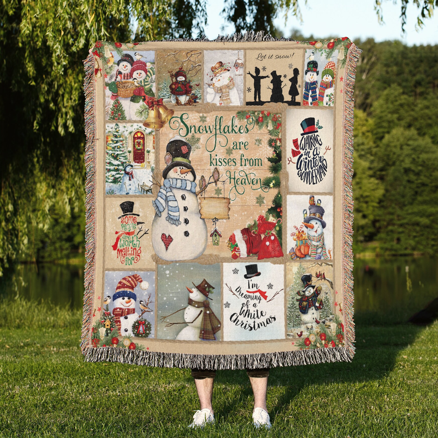 Vintage Snowman Christmas Throw Blanket, Christmas Tapestry, Christmas Gifts