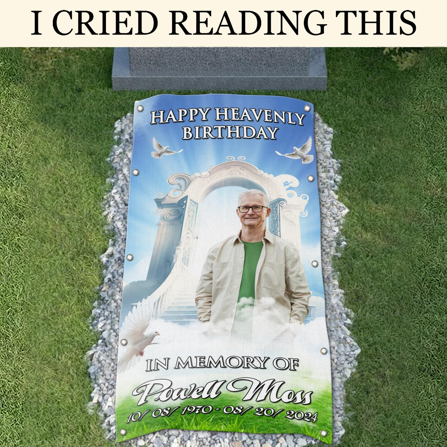 Happy Heavenly Birthday Custom Memorial Gravestone Blanket, Grave Blanket, Gifts For Lost Loved Ones