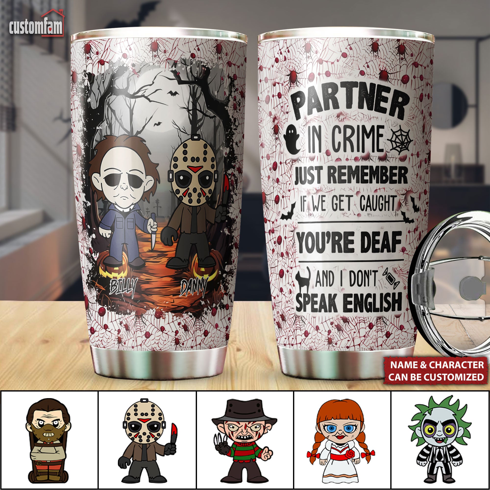 Partner In Crime Just Remember Personalized Tumbler, Horror Movie Fan Gift, Halloween Gifts