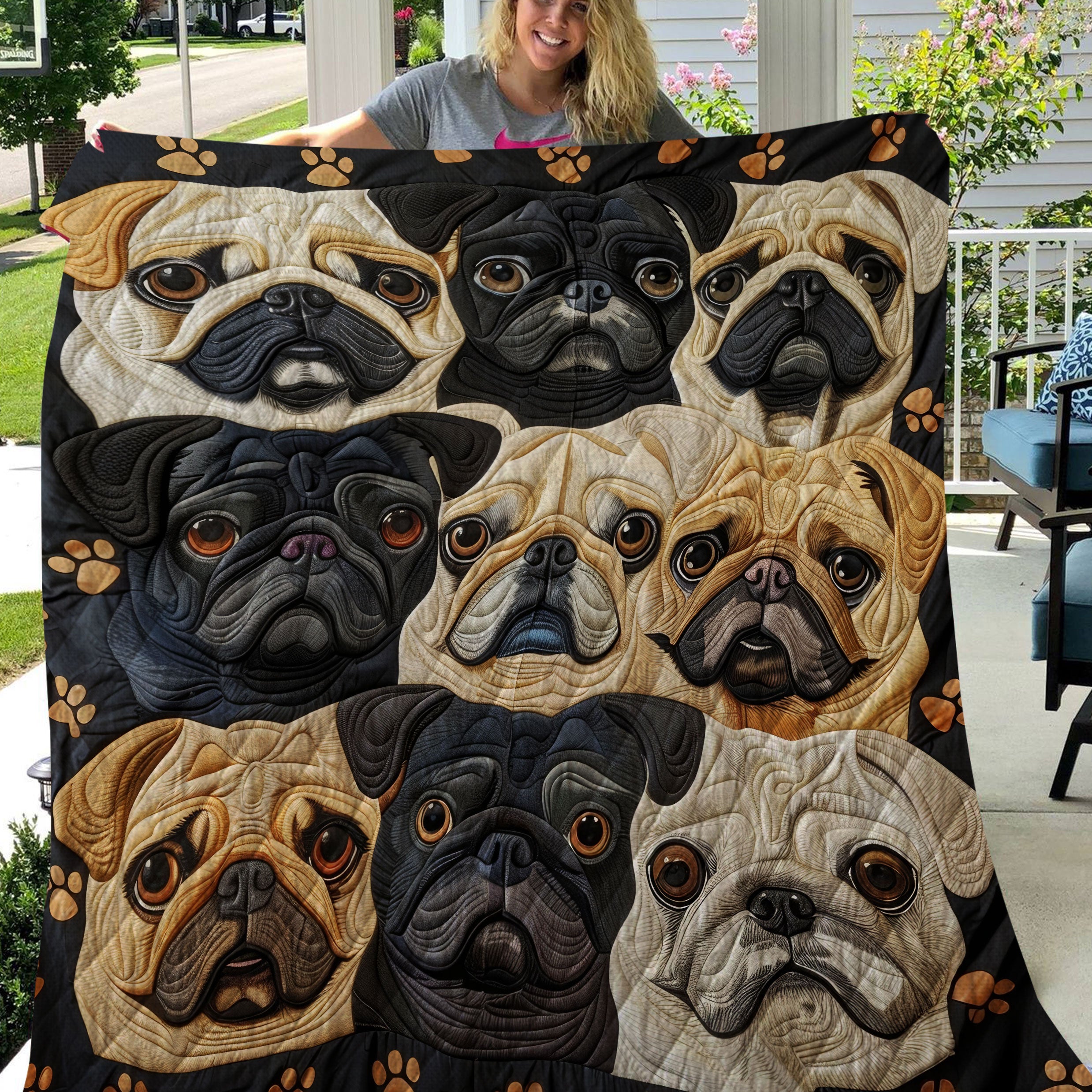 Cute Adorable Pug Gallery Art Blanket, Bedroom Decor, Gift For Dog Lovers