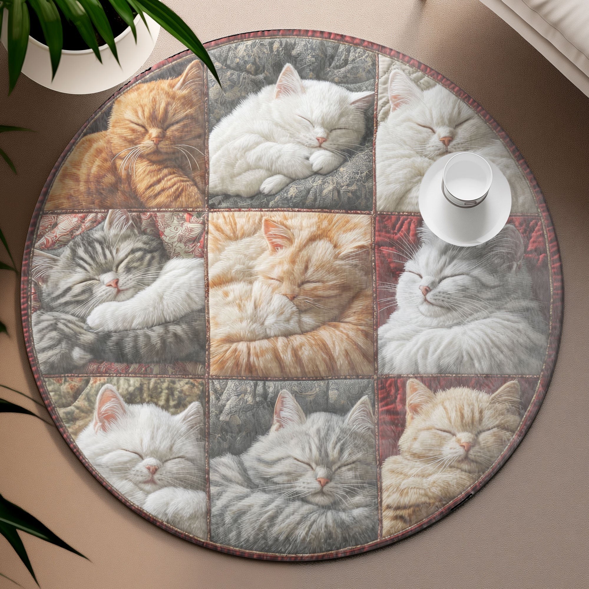 Catnap Quarter Round Mat, Living Room Decor, Christmas Rug