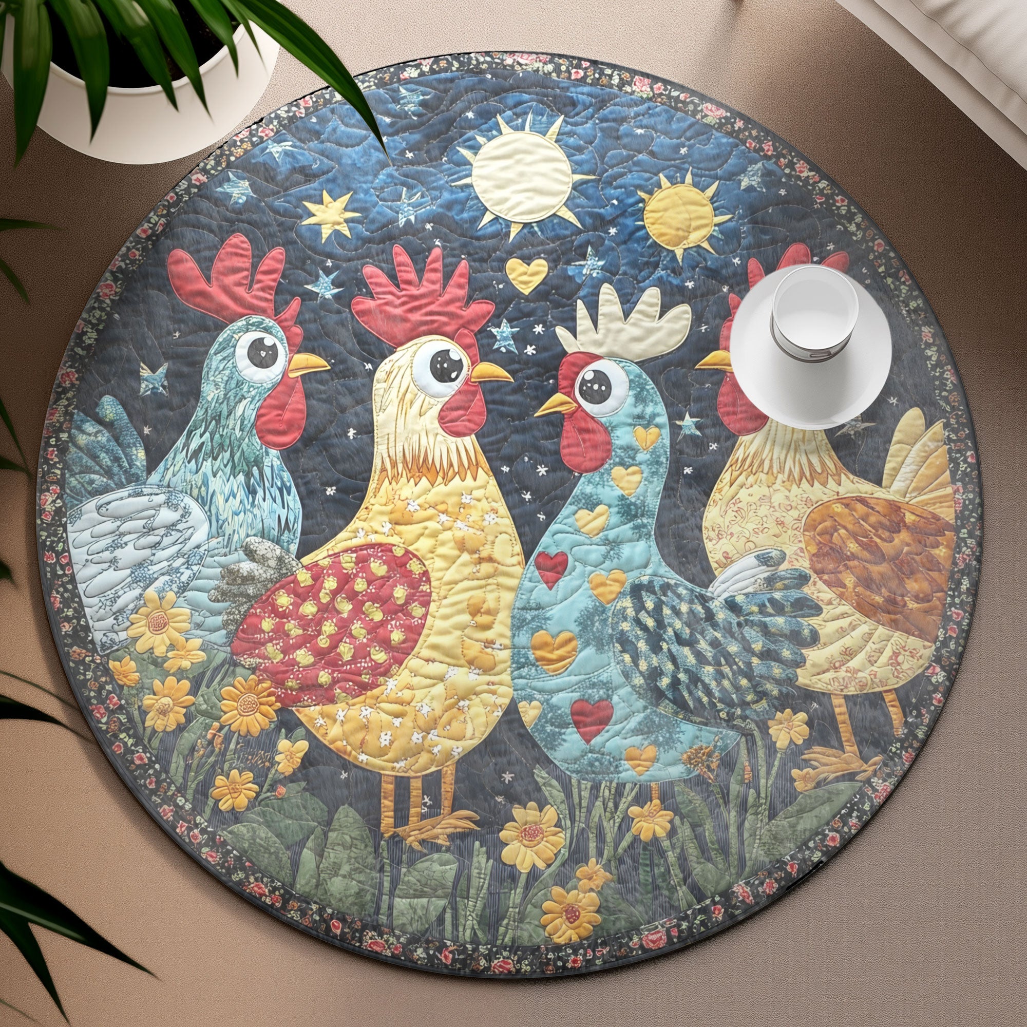 Chicken Charm Round Mat, Living Room Decor, Christmas Rug