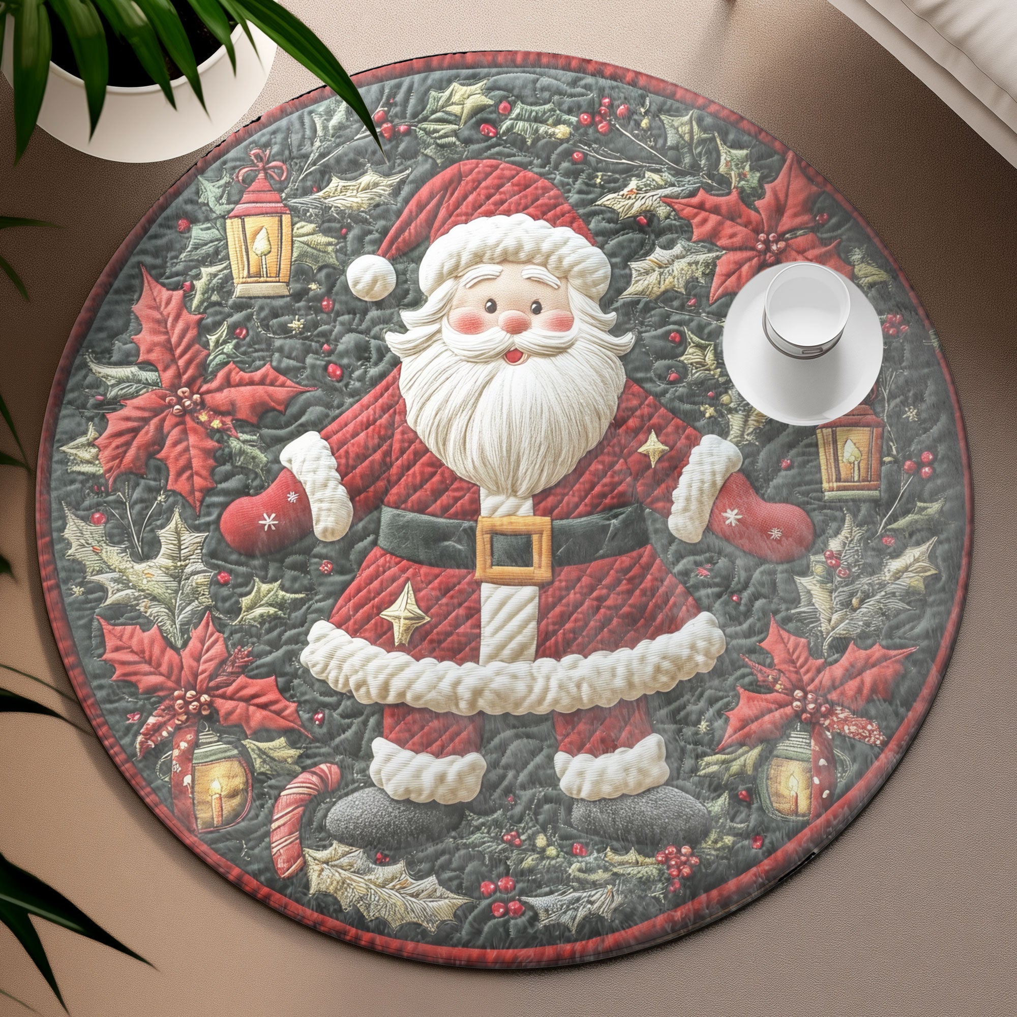 Santa Nights Round Mat, Living Room Decor, Christmas Rug