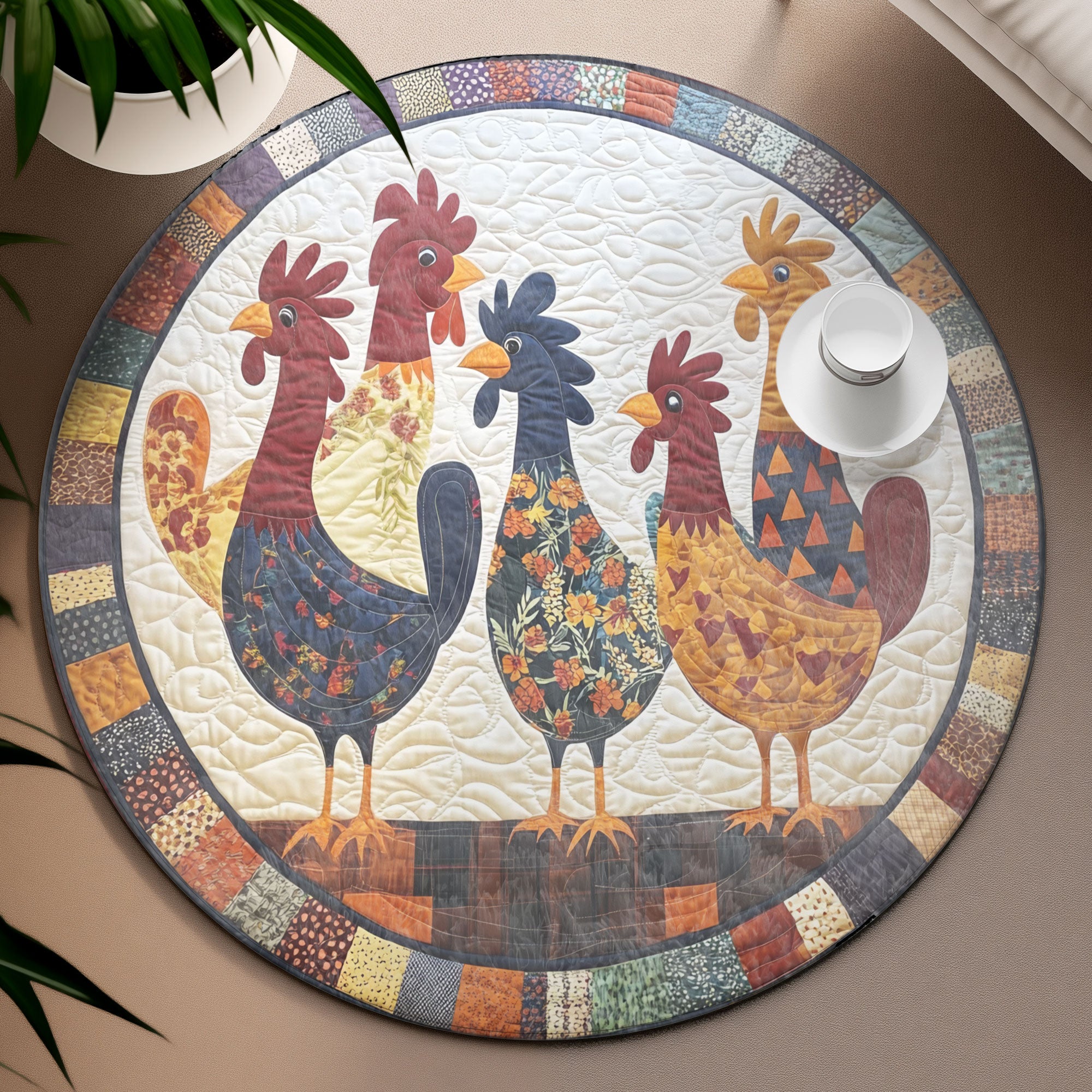 Rooster Retreat Round Mat, Living Room Decor, Christmas Rug