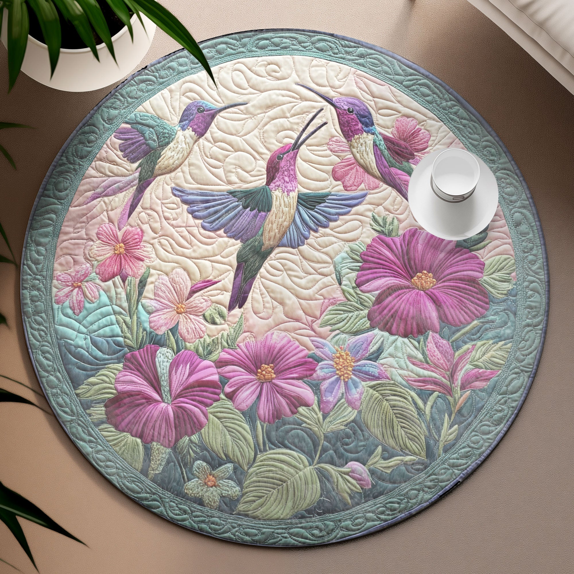 Hummingbirtd Song Round Mat, Living Room Decor, Christmas Rug