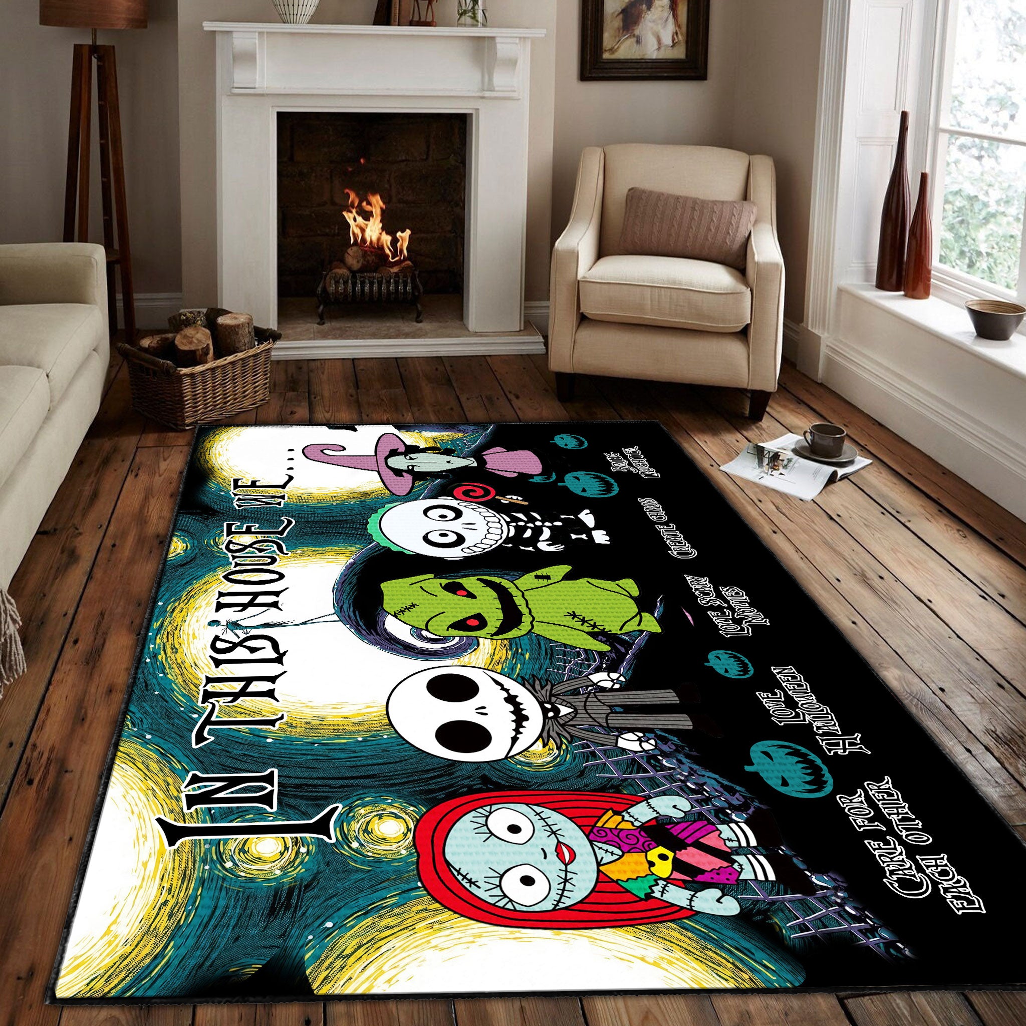 In This House We Nightmare Before Christmas Rug, Halloween Area Rug Carpet