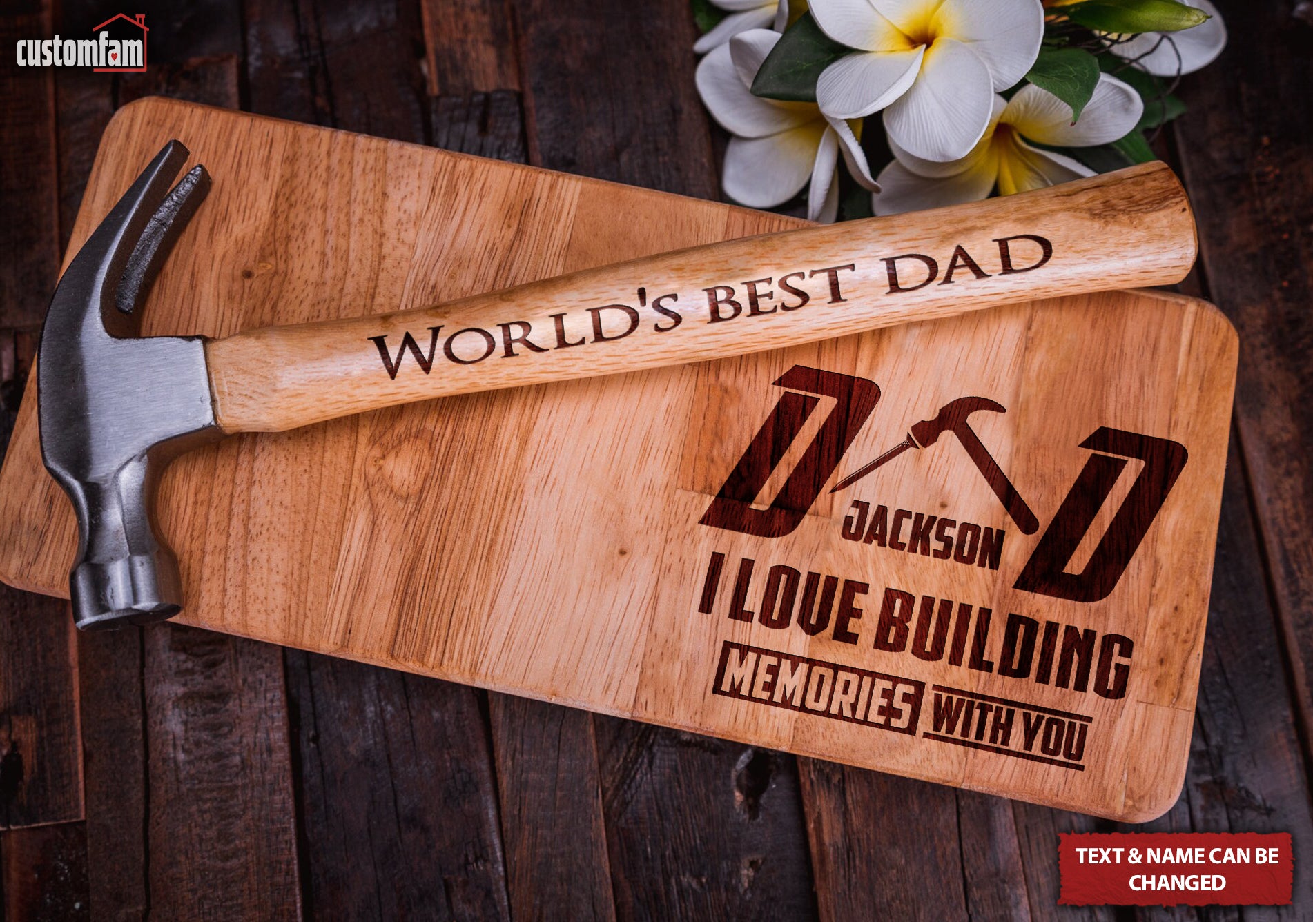 I Love Building Memories With You Personalized Engraved Wooden Hammer Box And Nails Set, Gifts For Dad