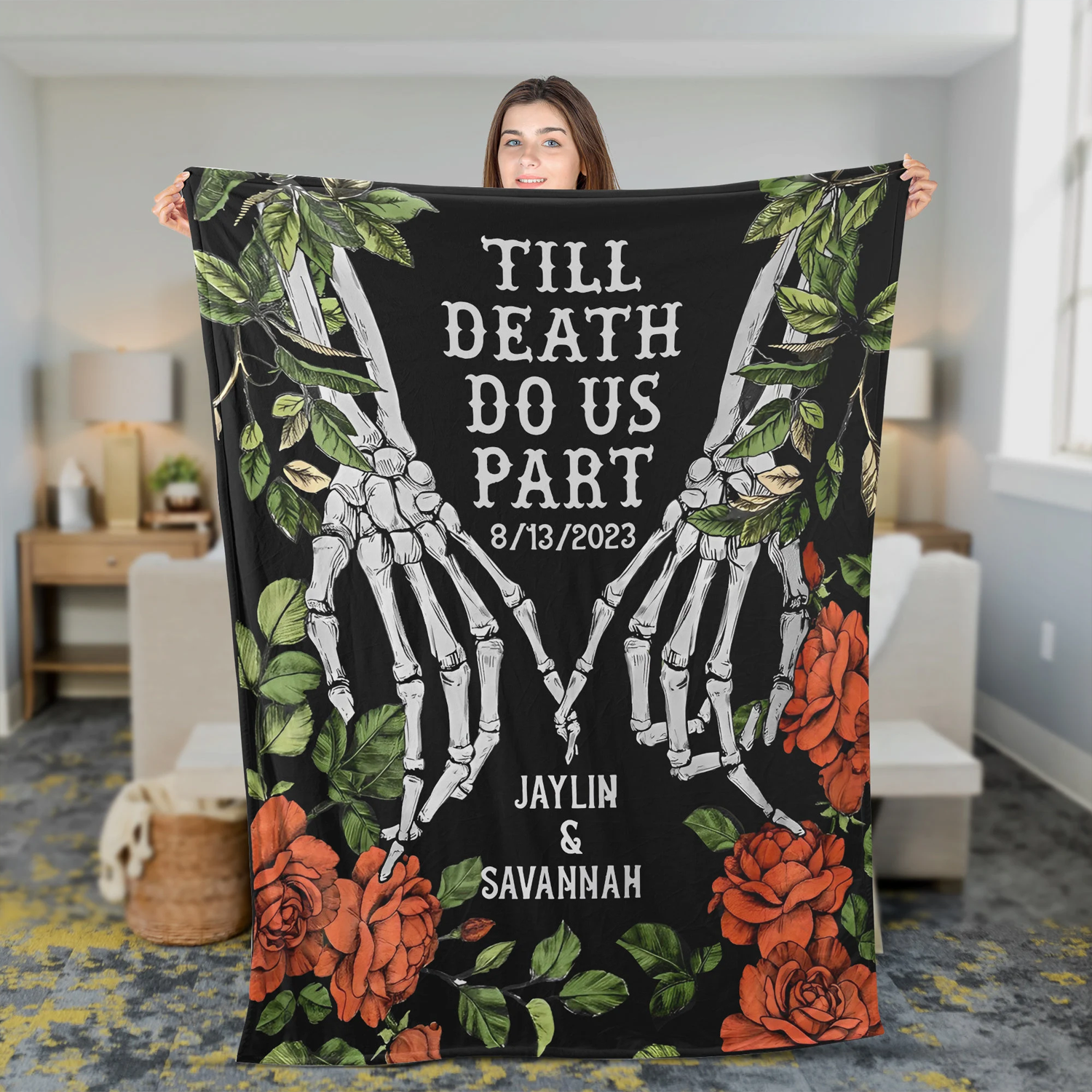 Till Death Do Us Part Custom Couple Skeleton Blanket, Wedding Aniversary Gift