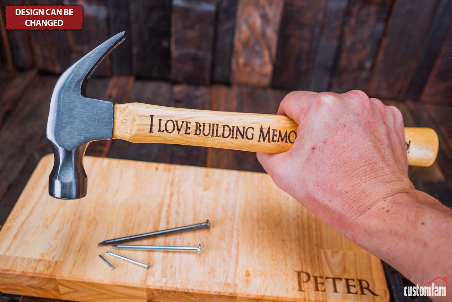 Personalized Engraved Hammer Gift Set with Wooden Box and Nails, Gift For Dad