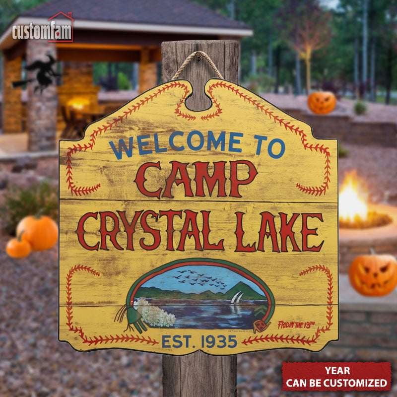 Welcome To Camp Crystal Lake Wood Sign, Custom Campsite Sign