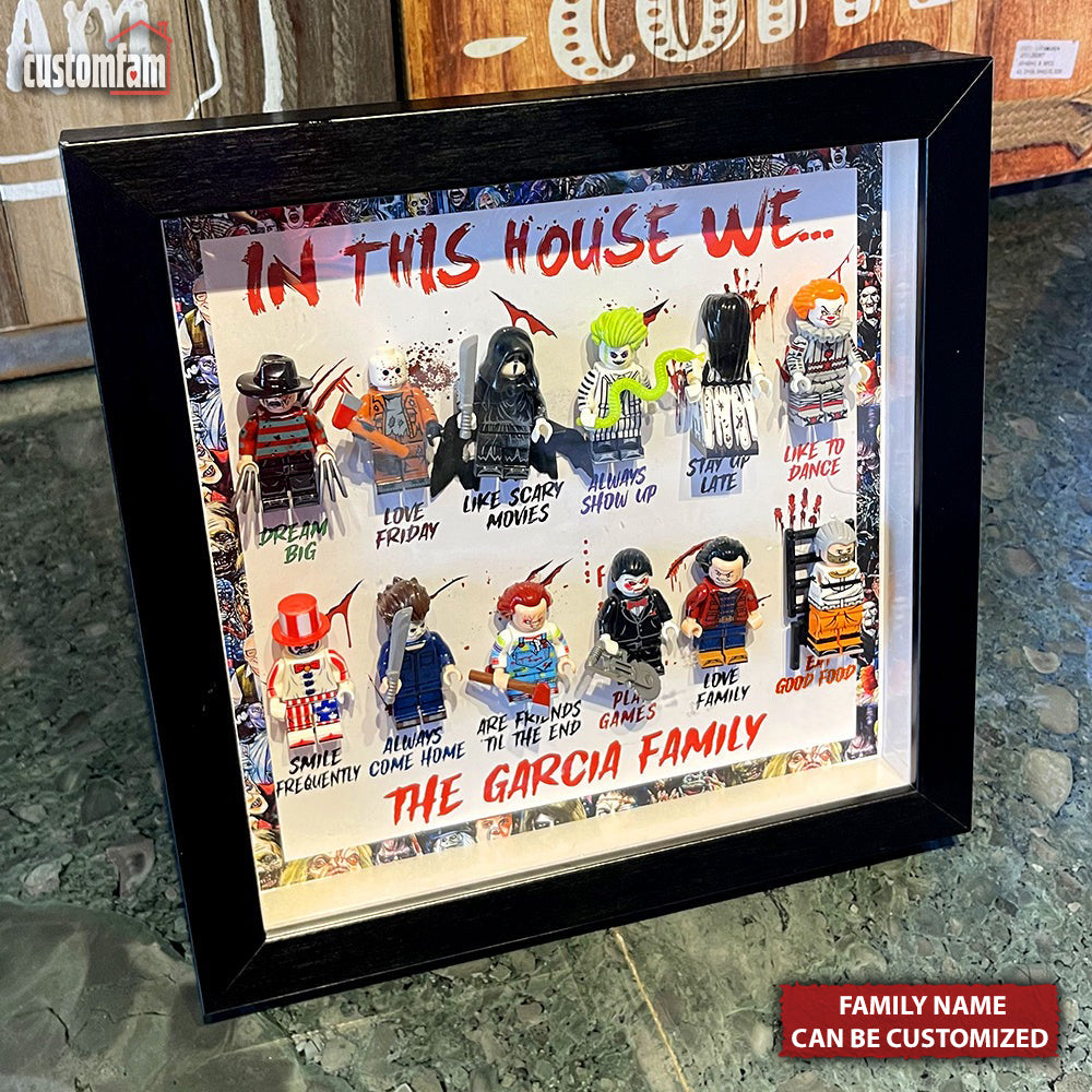 In This House We Personalized 3D Halloween Wood Frame, Horror Movies Sign, Family Gift