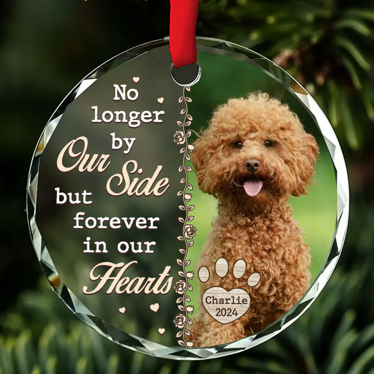 No Longer By Our Side But Forever In Our Hearts Custom Glass Christmas Memorial Ornament, Sympathy Gifts