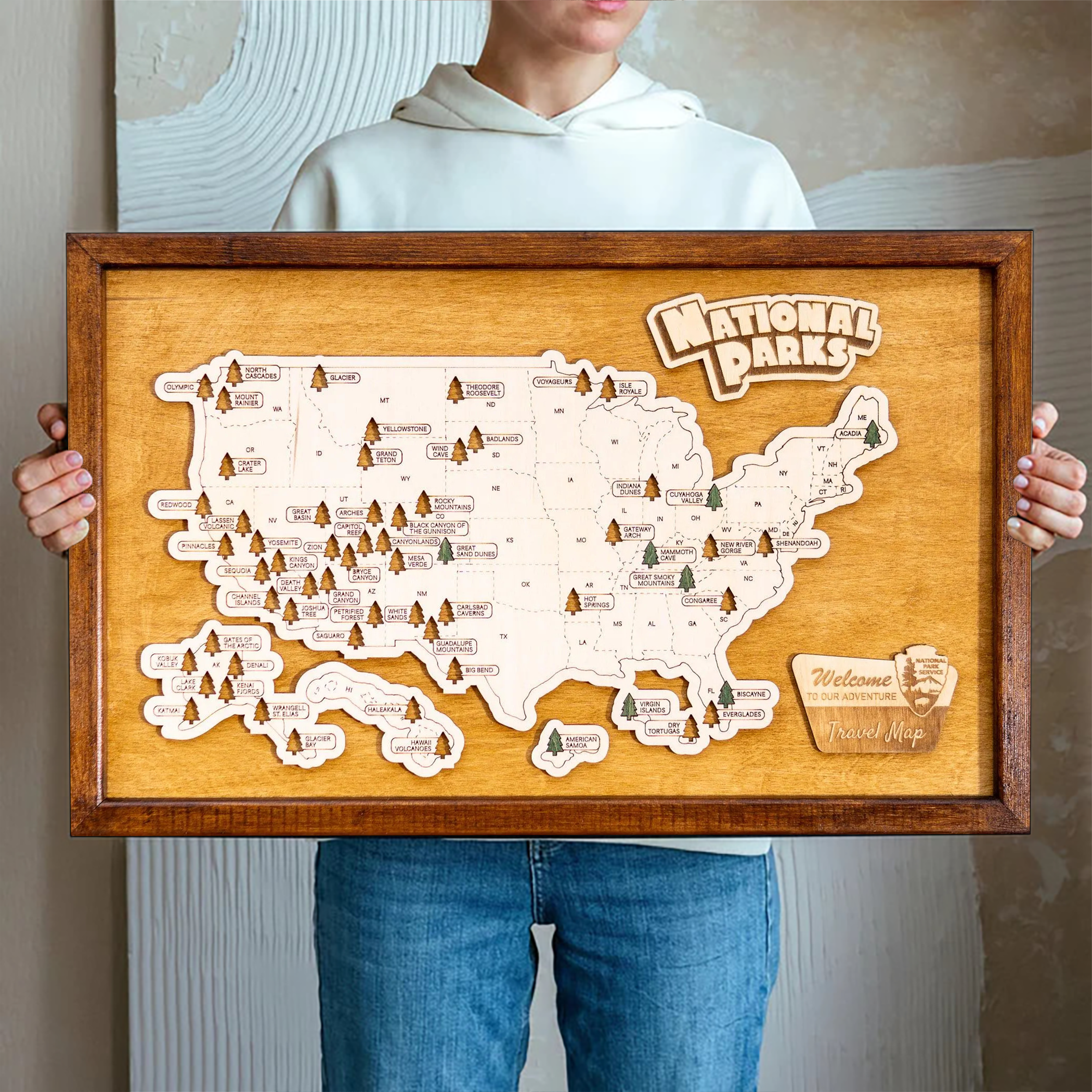 Personalized National Park Map In Usa, Travel Map With Pins, Gift For Travelers