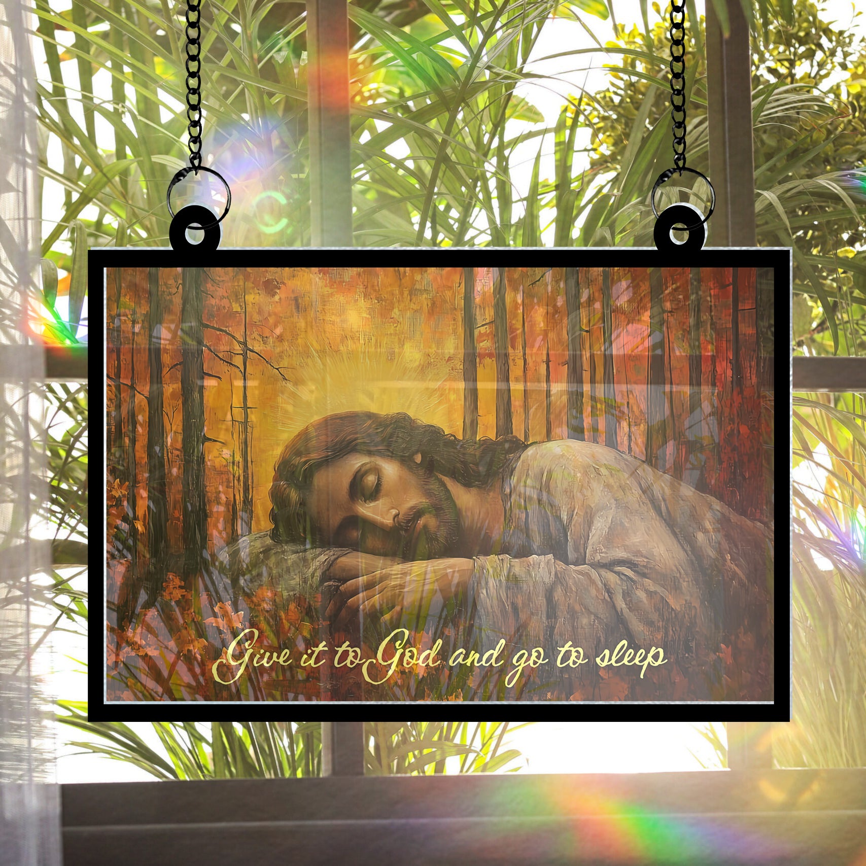 Give It To God And Go To Sleep Window Suncatcher, Christian Gift