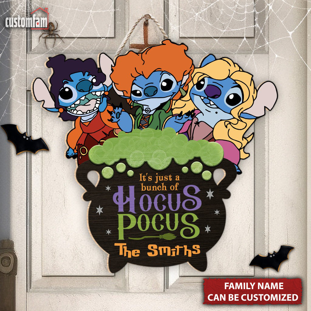 It's Just A Bunch Of Hocus Pocus Front Door Hanger Wooden Sign, Halloween Decor